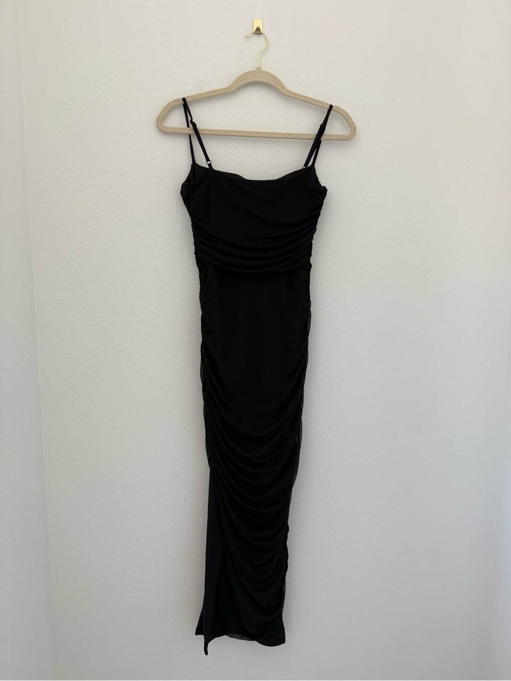 Express Black Ruched High-Low Slip Dress - Picture 5 of 7